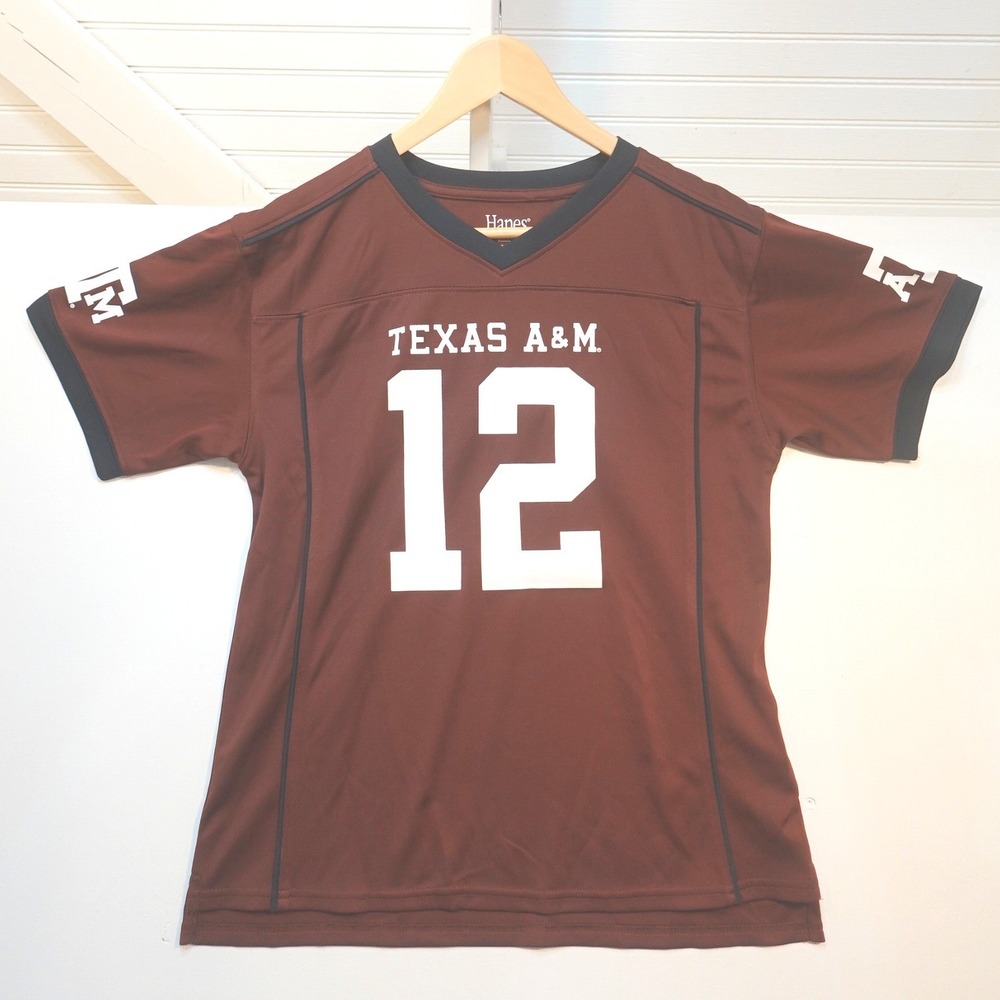 Texas A&M Jersey Women's Large New Hanes V-Neck Marron Shirt The 12th Man